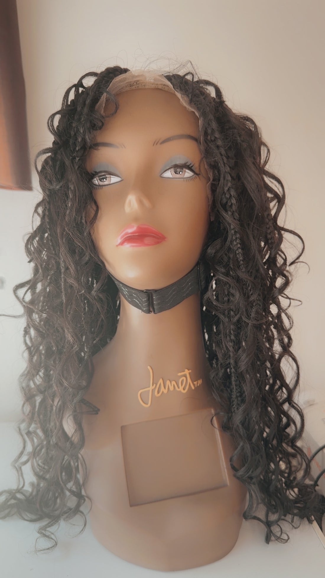 Stefy Full lace boho Perruque tressée box braid avec des boucles en cheveux naturels