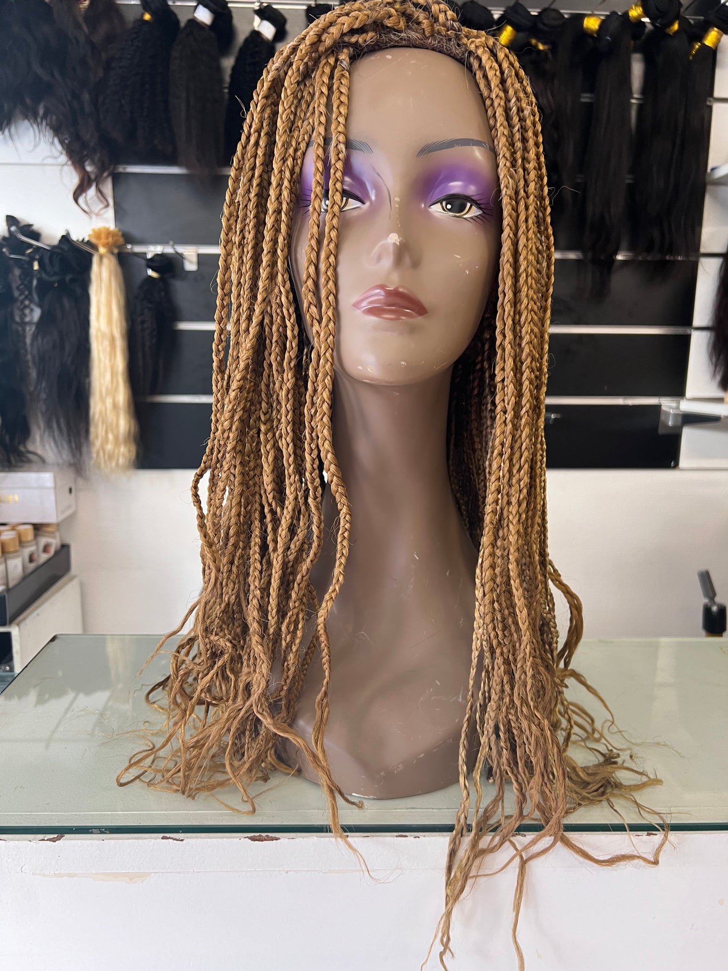 Perruque tressée marron miel - Marrony