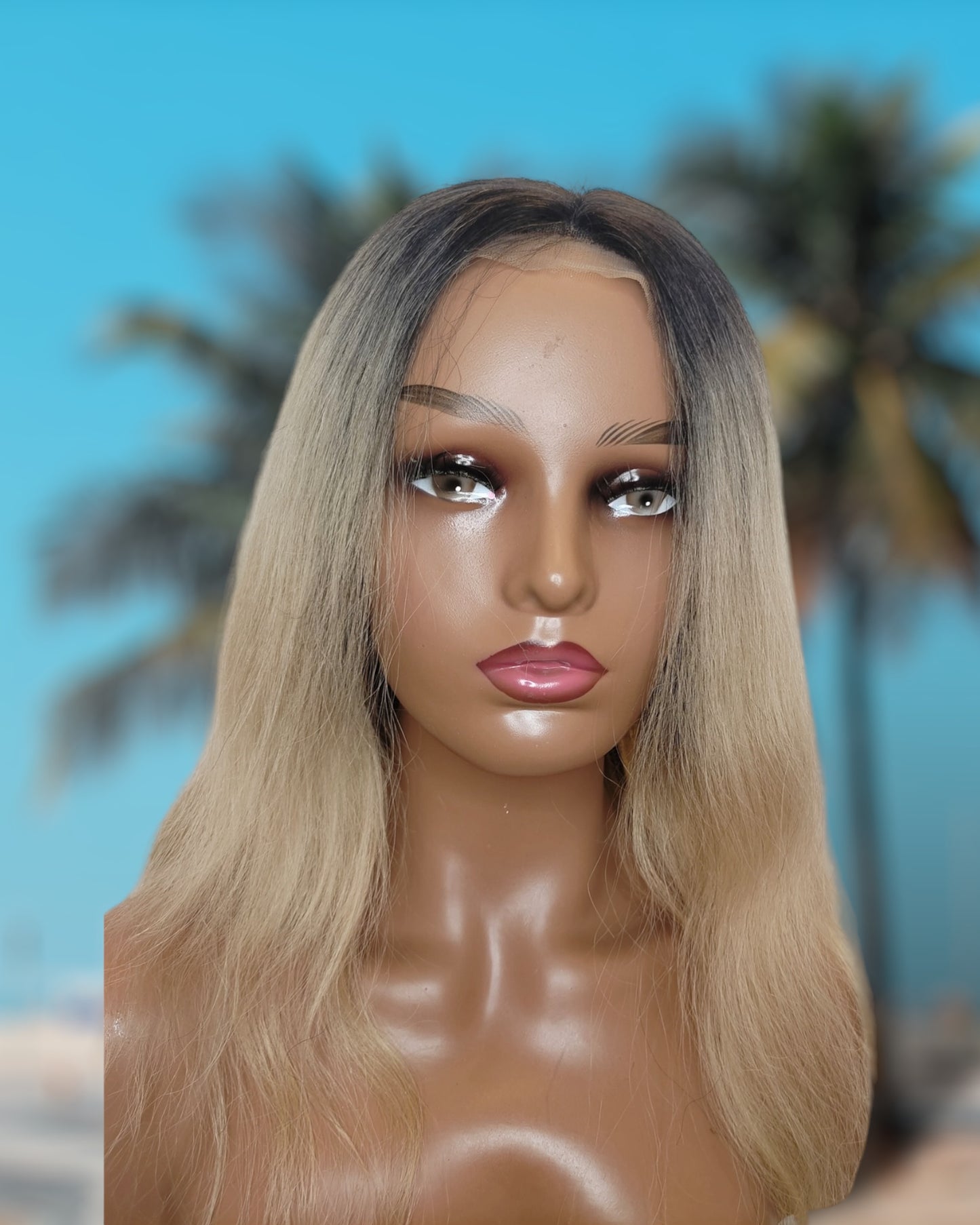 Perruque Front lace wig Cheveux brésiliens Tye and Dye blond lisses joanita