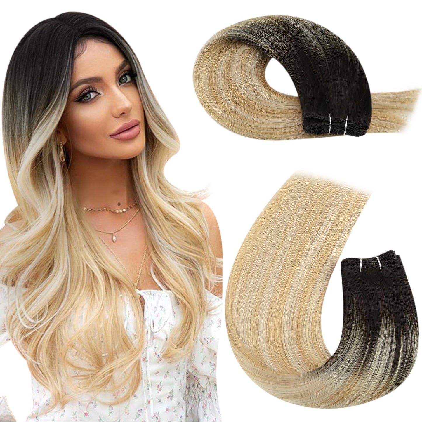 Forfait 13 : Pose Tissage à point (sans tresses) Technique brésilienne + vrai cheveux blond