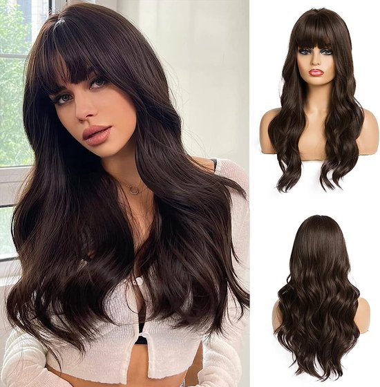 Peruca brasileira com franja de cabelo raw ondulado natural - Lindorie