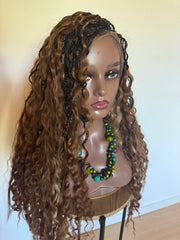 Thaly - Full lace boho Perruque tressée box braid avec l’effet boho en cheveux naturels Européens marrons
