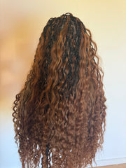 Thaly - Full lace boho Perruque tressée box braid avec l’effet boho en cheveux naturels Européens marrons