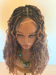 Thaly - Full lace boho Perruque tressée box braid avec l’effet boho en cheveux naturels Européens marrons