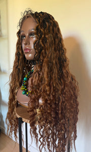 Thaly - Full lace boho Perruque tressée box braid avec l’effet boho en cheveux naturels Européens marrons