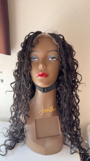 Stefy Full lace boho Perruque tressée box braid avec des boucles en cheveux naturels