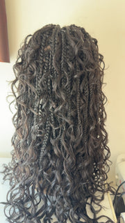 Stefy Full lace boho Perruque tressée box braid avec des boucles en cheveux naturels