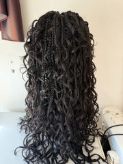 Stefy Full lace boho Perruque tressée box braid avec des boucles en cheveux naturels