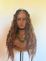 Thaly - Full lace boho Perruque tressée box braid avec l’effet boho en cheveux naturels Européens marrons