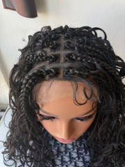 Stefy Full lace boho Perruque tressée box braid avec des boucles en cheveux naturels