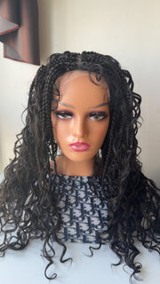 Stefy Full lace boho Perruque tressée box braid avec des boucles en cheveux naturels