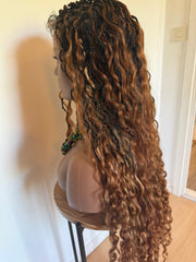 Thaly - Full lace boho Perruque tressée box braid avec l’effet boho en cheveux naturels Européens marrons