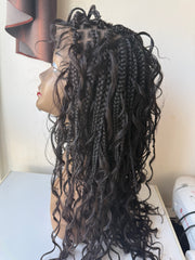 Stefy Full lace boho Perruque tressée box braid avec des boucles en cheveux naturels