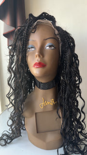 Stefy Full lace boho Perruque tressée box braid avec des boucles en cheveux naturels