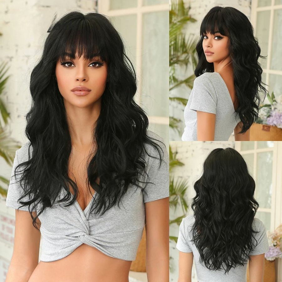 Perruque brésilienne avec frange en vrais cheveux raw ondulés - Lindorie