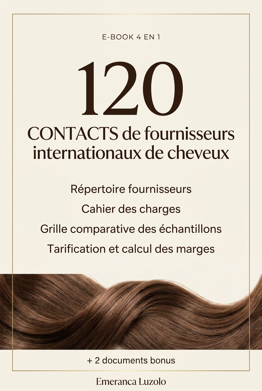 EBOOK 4 EN 1 - 120 CONTACTS INTERNATIONAUX DE FOURNISSEURS DE CHEVEUX