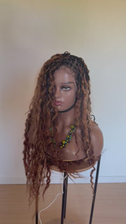 Thaly - Full lace boho Perruque tressée box braid avec l’effet boho en cheveux naturels Européens marrons